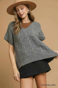 Umgee Cable-Knit V-Neck Sweater CHARCOAL GREY 4f17dcc4-9913-4369-9a88-0391c7138827-Max-Origin