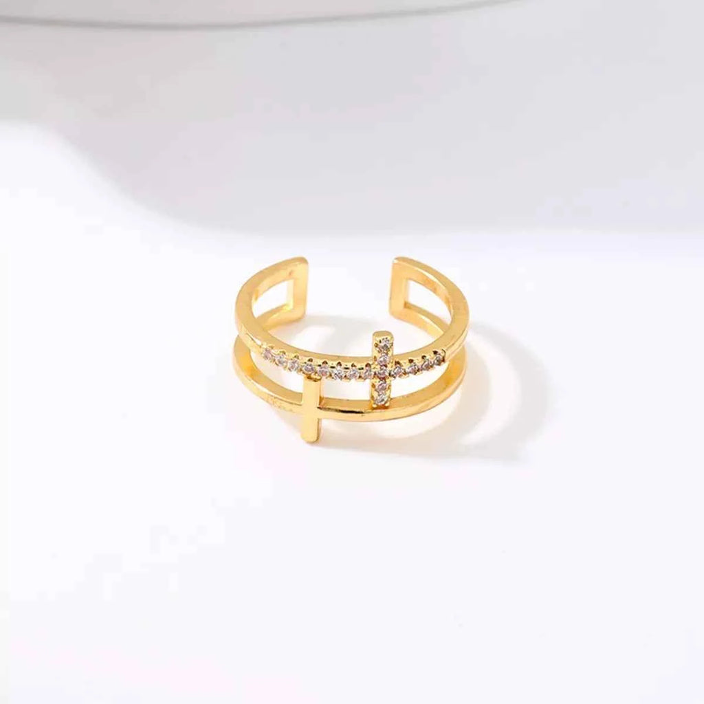 18K Gold-Plated Rhinestone Cross Open Ring 4f188d31-a039-4250-97a1-67204c097116-Max-Origin