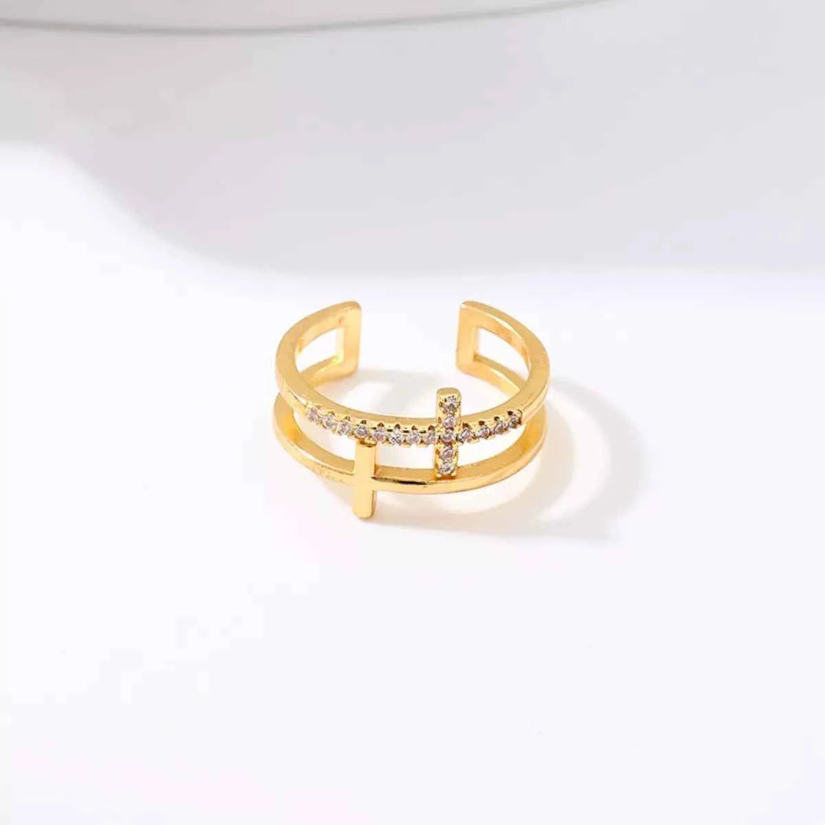 18K Gold-Plated Rhinestone Cross Open Ring 4f188d31-a039-4250-97a1-67204c097116-Max-Origin