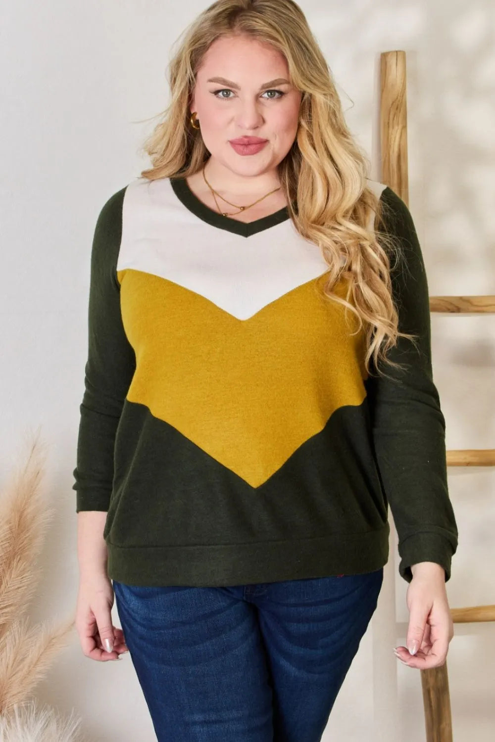 Hailey & Co Full Size Colorblock V-Neck Blouse 4f3924c9-3de2-4d97-84bb-094d4a88f258-Max