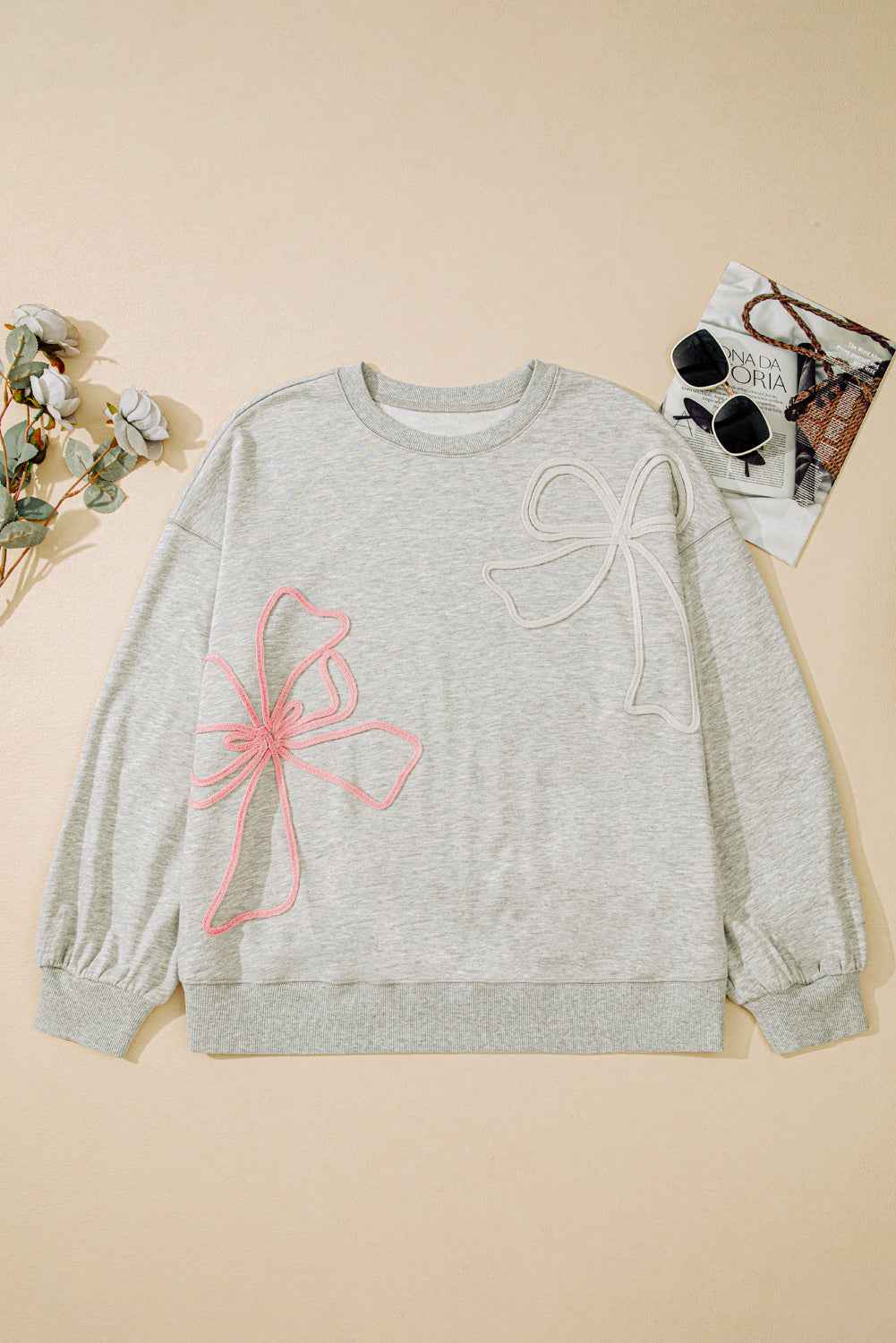 Light Grey Plus Size Thread Embroidered Drop Shoulder Round Neck Sweatshirt 4f3a9f7f6556b2c9