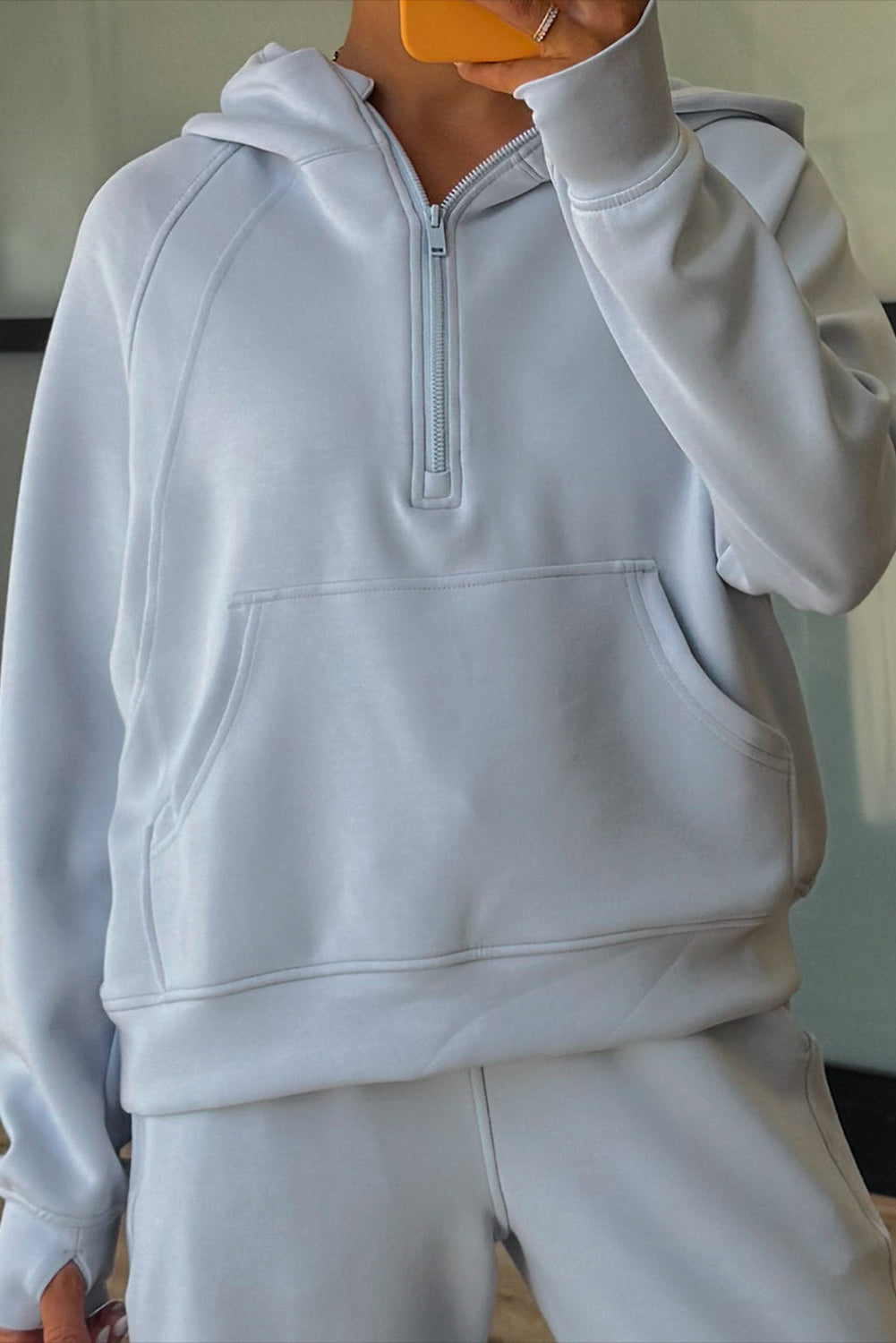 Beau Blue Half Zip Thumbhole Sleeve Hoodie Active Pants 2pcs Outfit 4f3d9d34bd281f5e