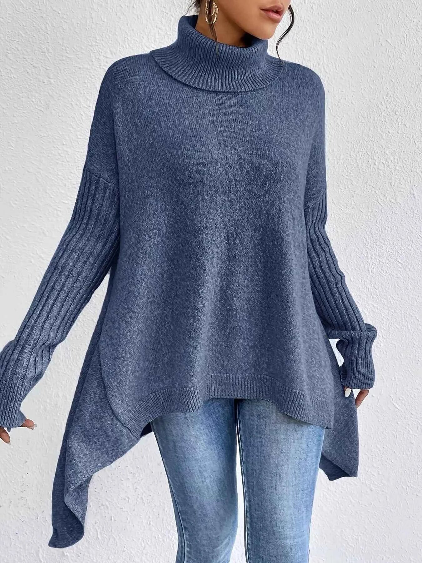 Turtleneck Dropped Shoulder Sweater Navy 4f4c3253342943c699920fa3d7409312-Max-Origin