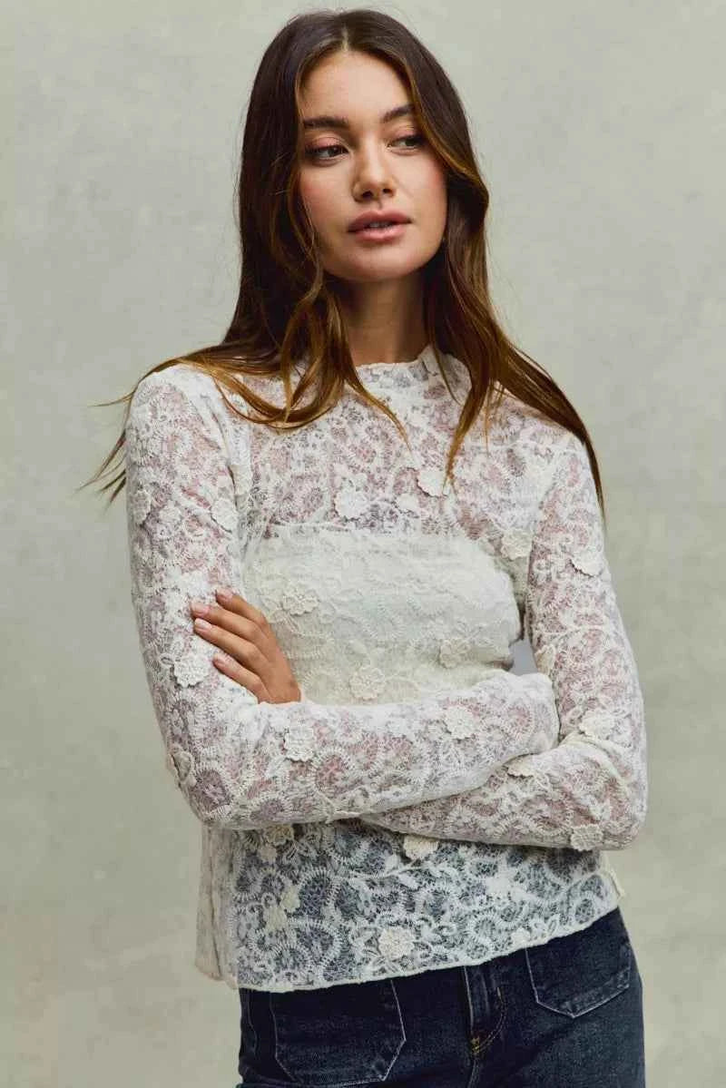 SO ME Lace Long Sleeve 3d Effect Floral Layering Top 4f56a7907da44a0eb61639f034b8104b-Max-Origin