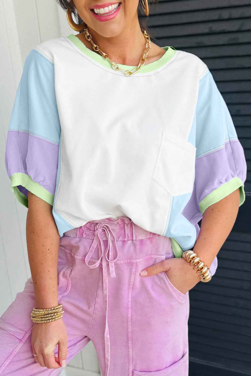 Purple Colorblock Patchwork Oversized T Shirt 4f63ec70686463ba