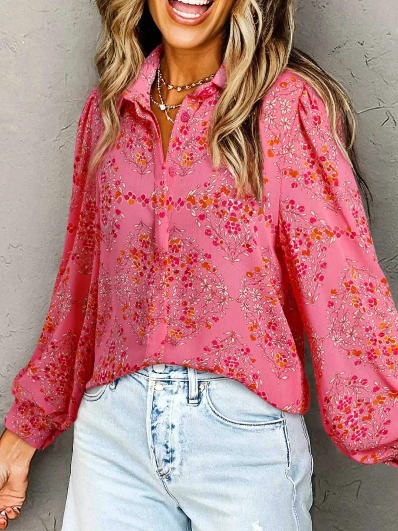 Floral Print Lantern Sleeve Loose Shirt 4f6e7adb-64d4-4f49-8619-eb755e4ea577-Max-Origin