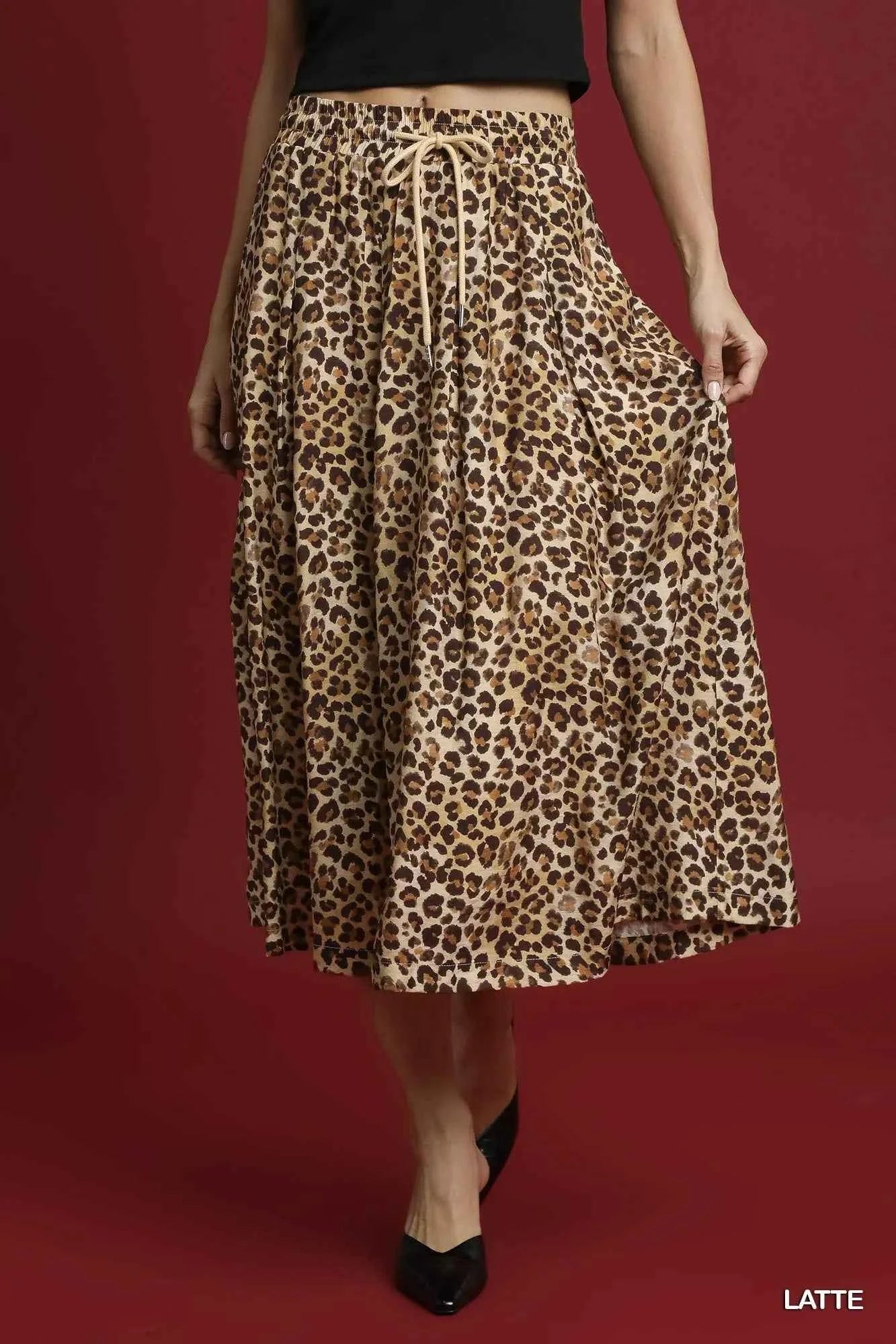 Umgee Drawstring Leopard Midi Skirt LATTE 4f70049f-93b5-4b21-8fbb-e6c649e66c8c-Max-Origin