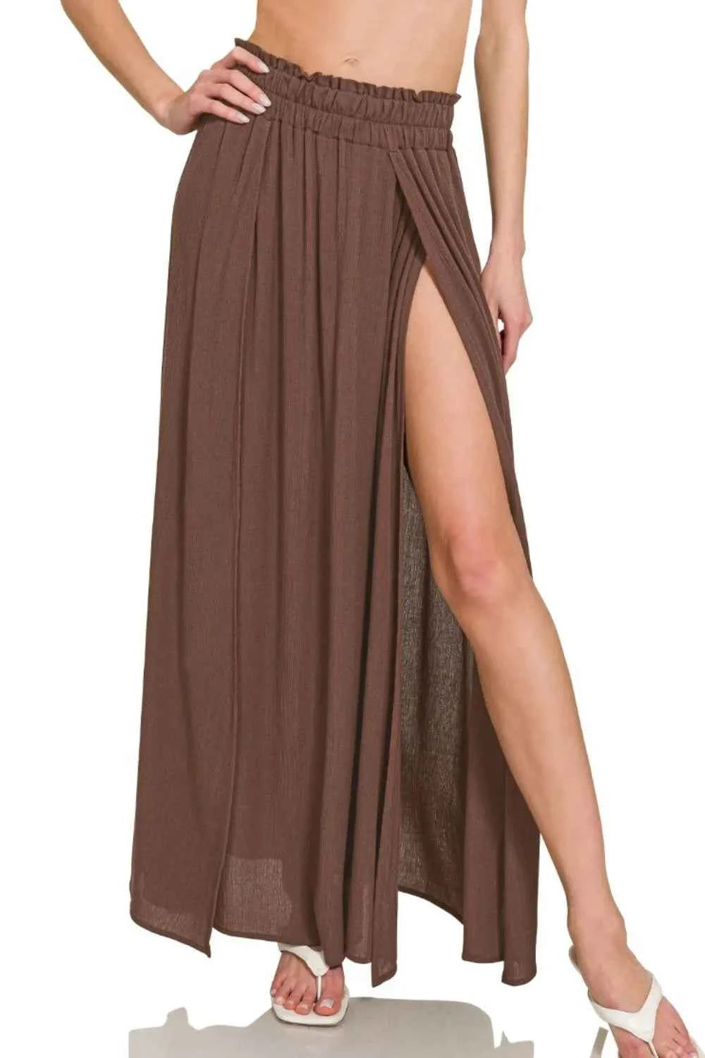 Zenana Woven Crinkle Gauze Long Skirts BROWN 4f714fc7-5f3f-488c-b229-2786d5eb52c4-Max-Origin