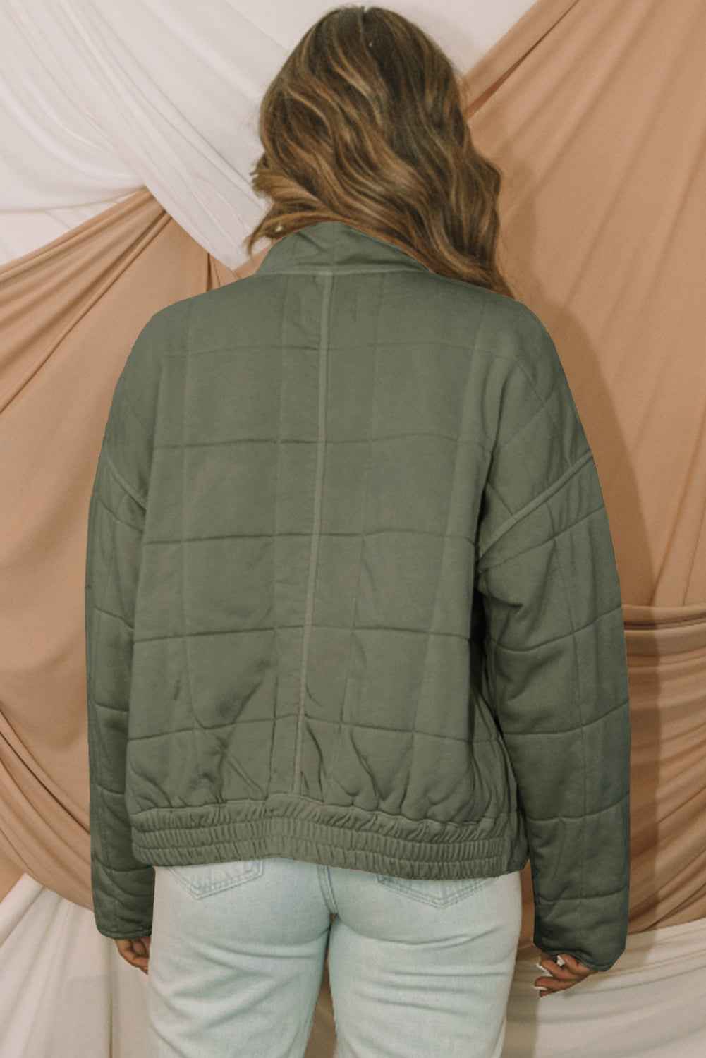 Green Zip Up Pocket Quilted Cropped Jacket 4f79a3aeca98fcae