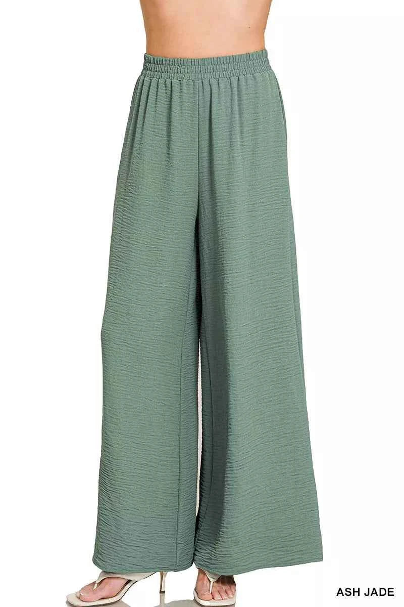 Zenana Woven Airflow Elastic Waistband Pants 4f7b7553f535471ebde7da09b48bd806-Max-Origin