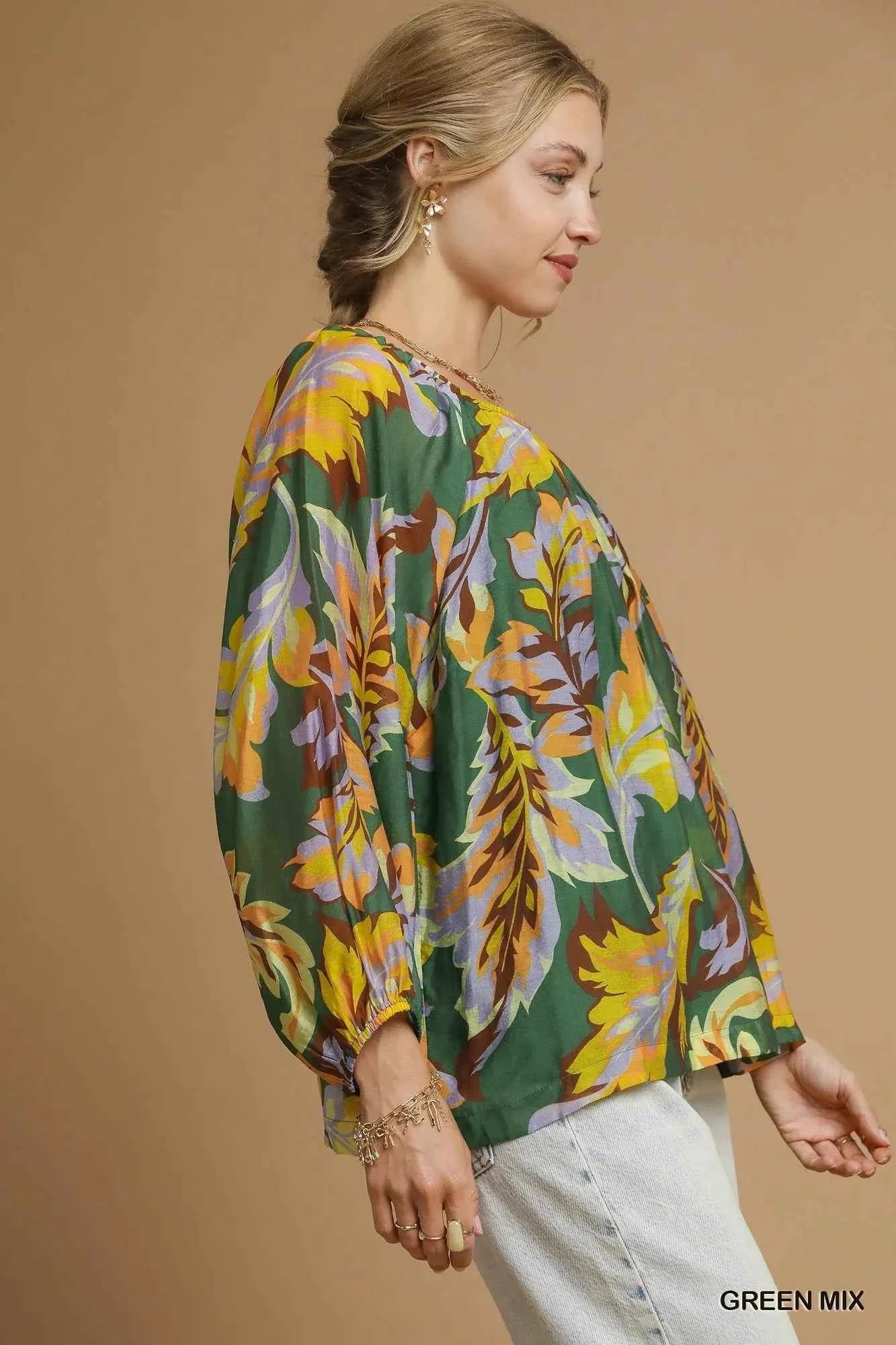 Umgee Mix Abstract Print Balloon Sleeve Blouse 4f81eabf-b0a0-4224-916e-70d9dc314adc-Max-Origin