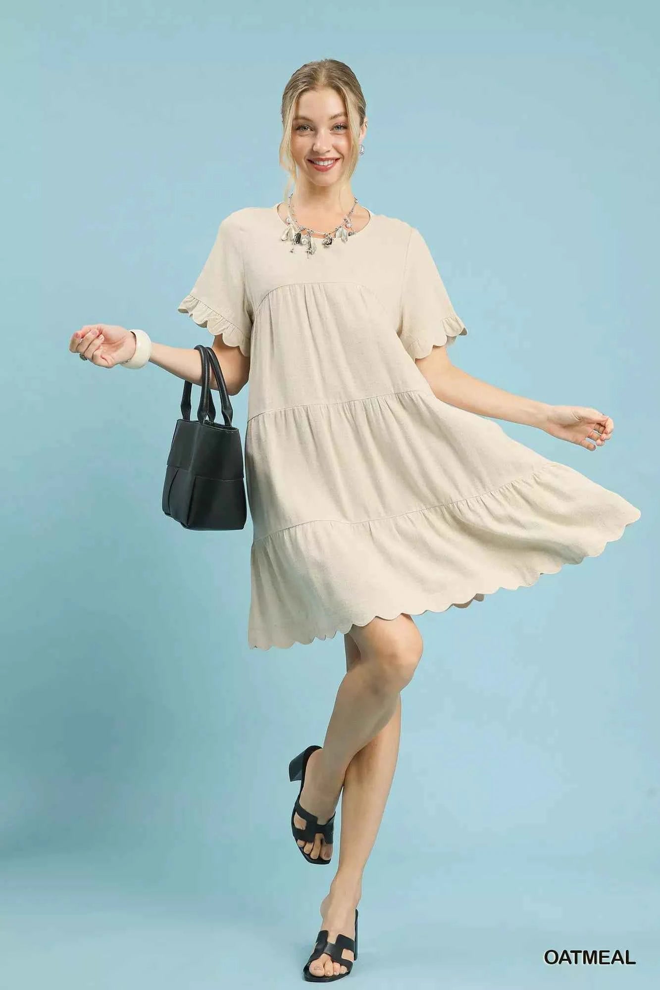 Umgee Linen Tiered Babydoll Dress with Ruffle Sleeves 4f87025d-f969-4bb5-8a10-4528d48ca125-Max-Origin