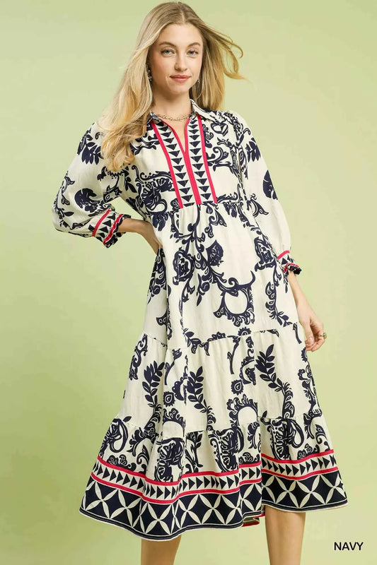 Umgee Boho Print Tiered Midi Dress NAVY 4f886701-4193-4392-b215-c3943ab48fc0-Max-Origin
