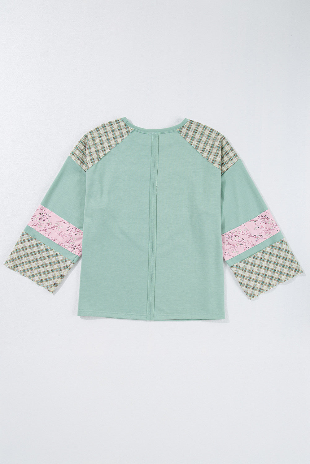Aqua Plaid Floral Patchwork Heart Long Sleeve Top 4f94bb395c161d60