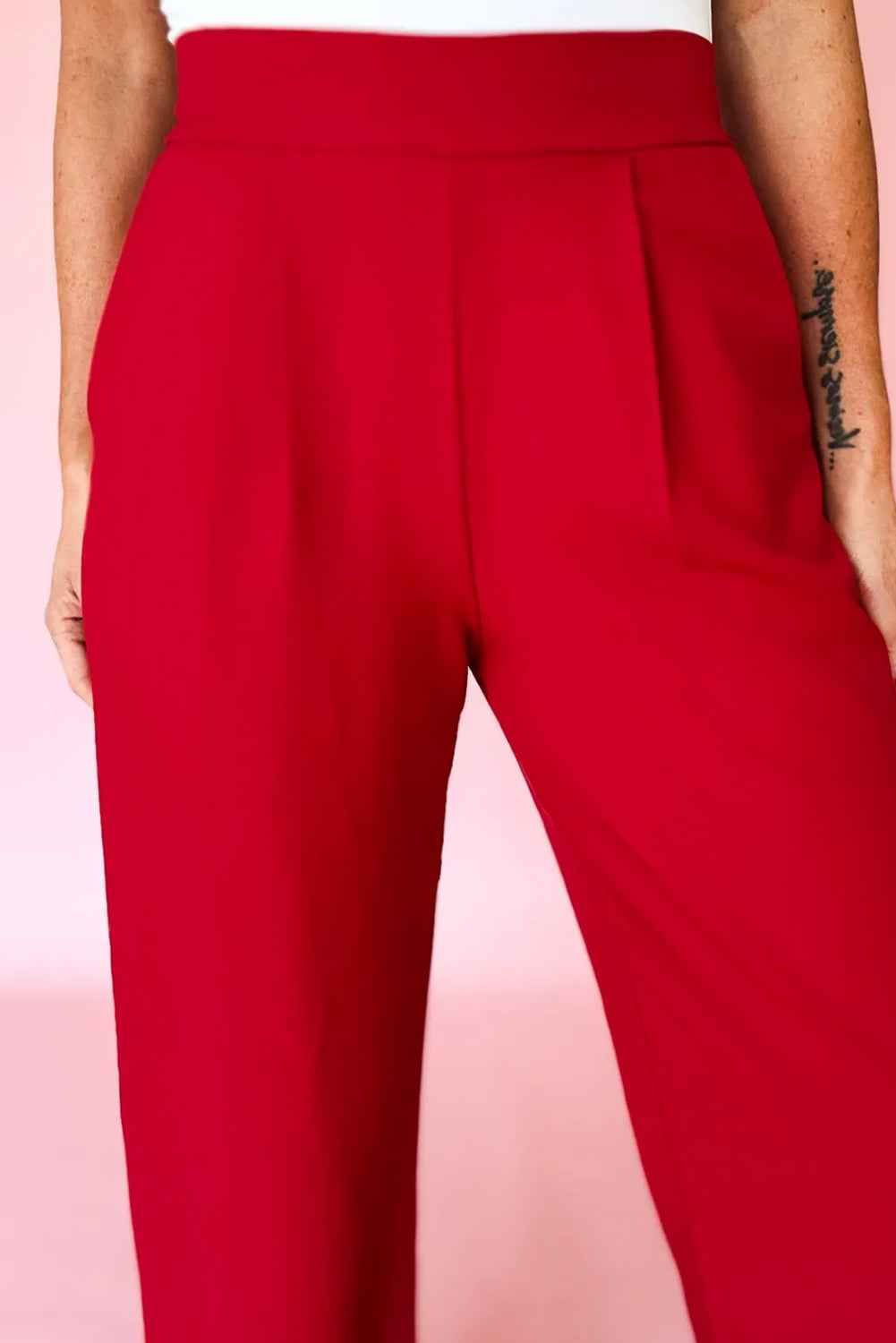 Fiery Red Pleated Detail Pull On Pants 4f94cc87aabe5626