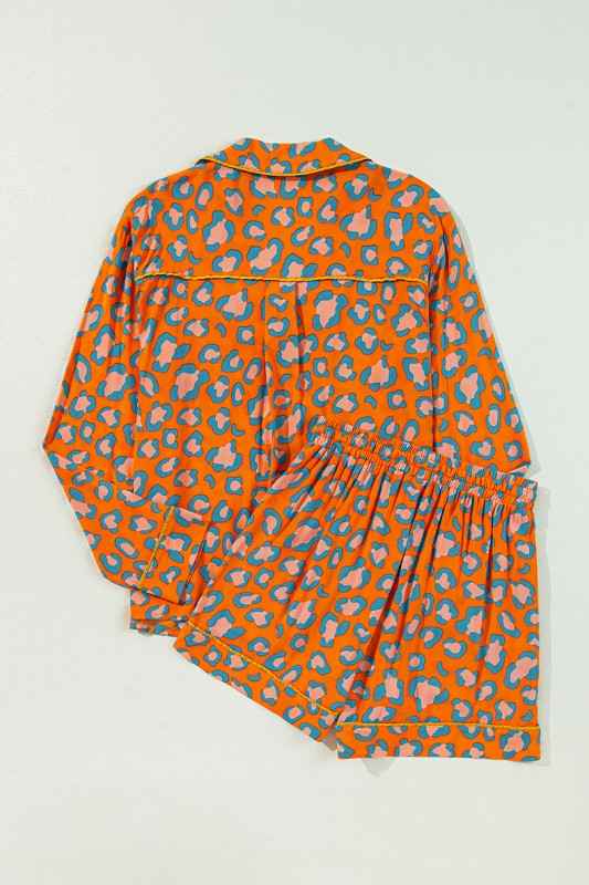 Leopard Long Sleeve Shirt and Shorts Pajama Set 4f97122d-f83c-48a7-80d7-7acdd760254e