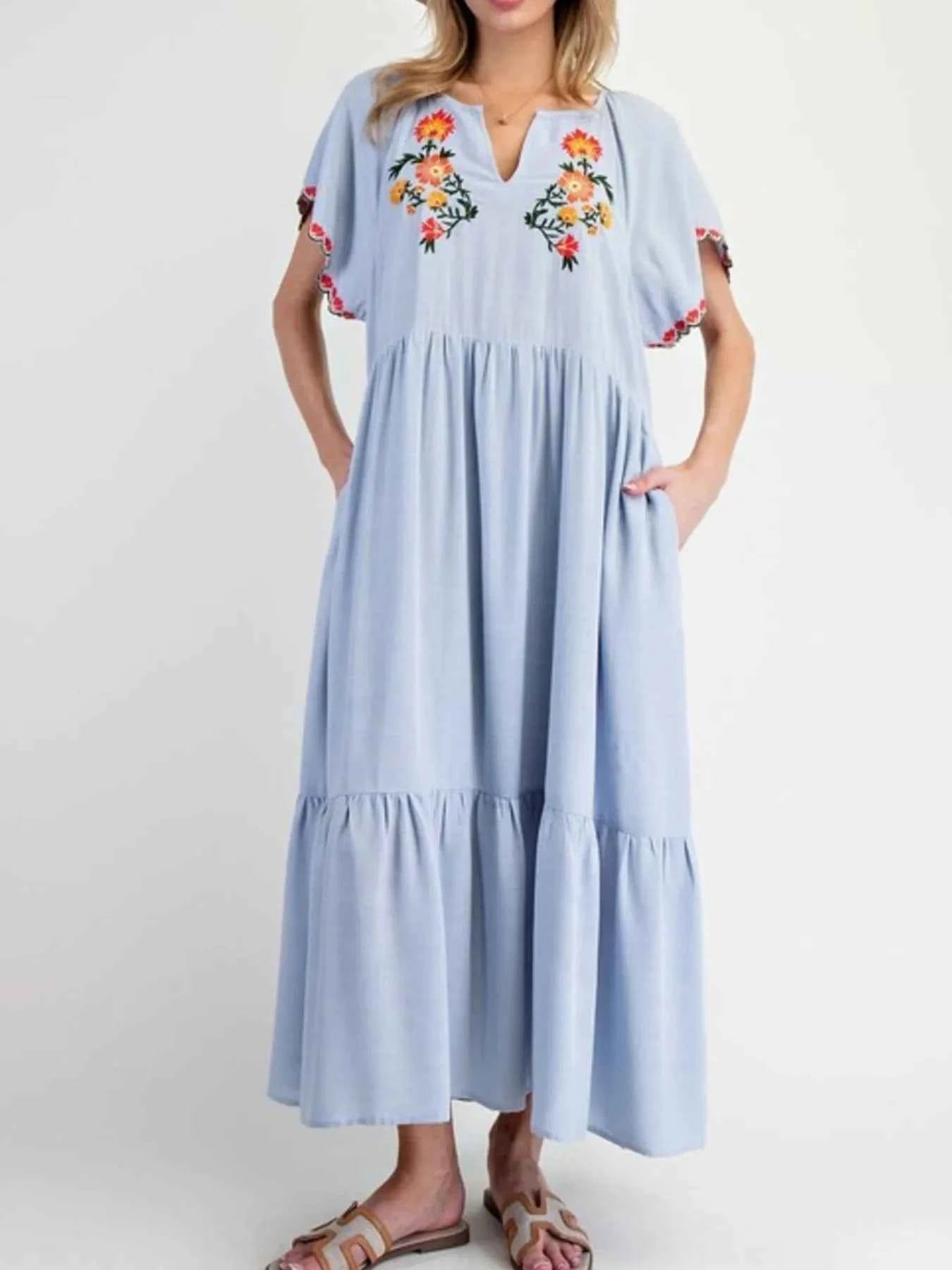 Floral Notched Flutter Sleeve Dress 4f9a3568-1fff-49cb-8134-e3b599fe5fd9-Max-Origin
