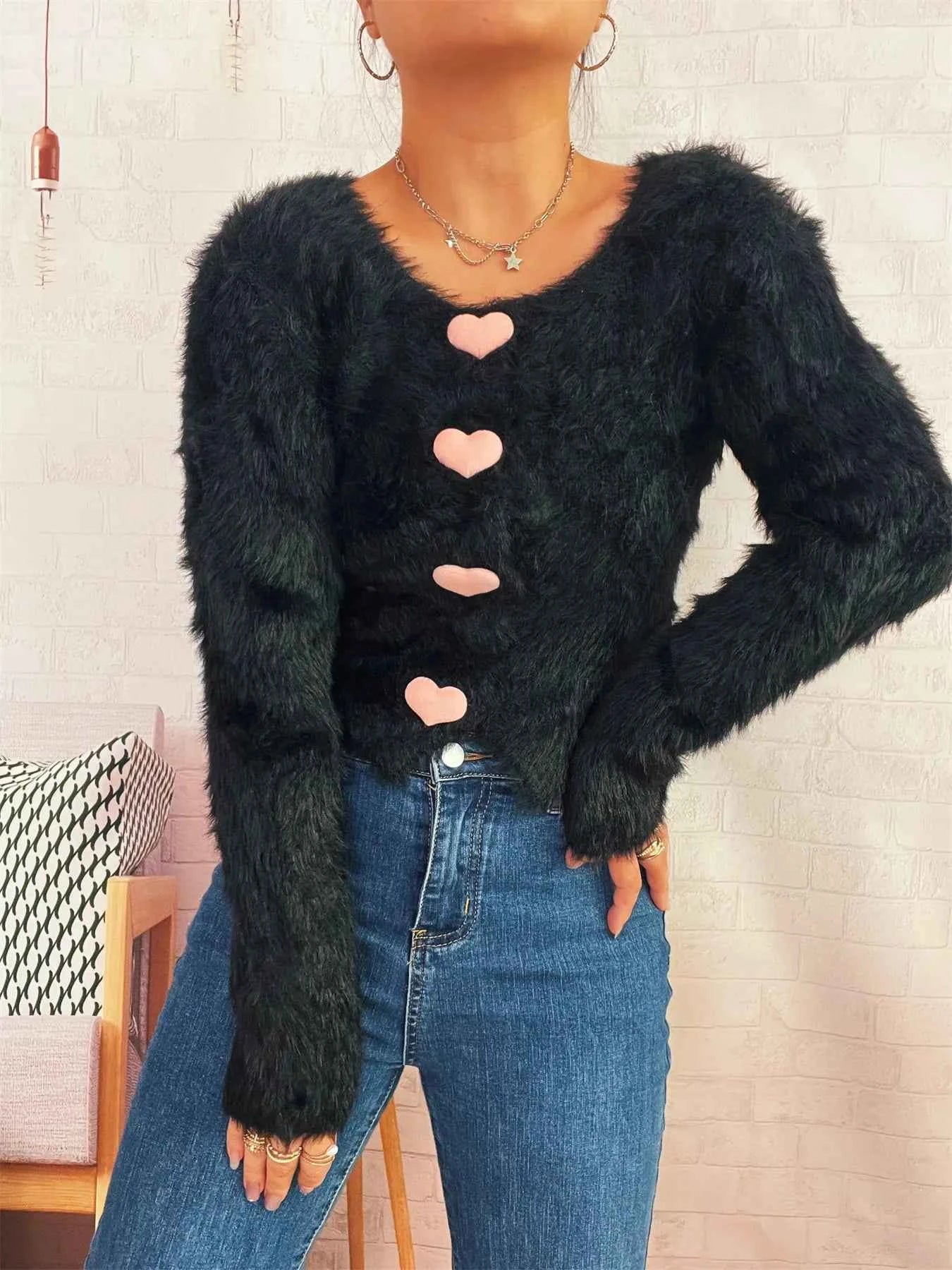 Fuzzy Heart Shape Button-Up Cardigan 4faf18a628174603b693b2383c5b3cf4-Max-Origin