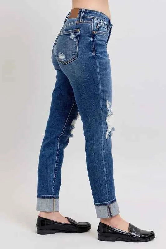Full Size Mid Rise Boyfriend destroy Jeans with Yoke Pockets and Faux Selvedge Cuff Plus Size 4fb0c17b7e9644269b82c34e17e73d12-Max-Origin