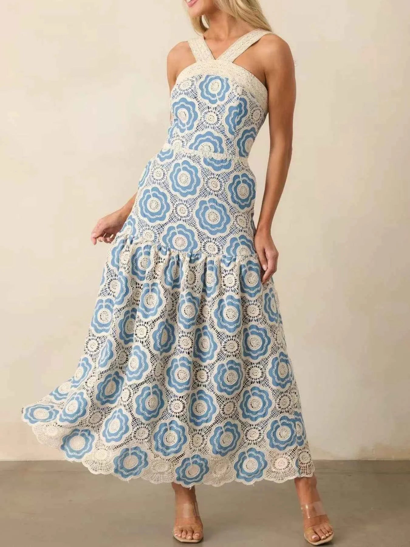Lace Sleeveless Tiered Midi Dress Blue 4fb28b3e-6e8c-4fc1-9d60-75026b6caf00-Max-Origin