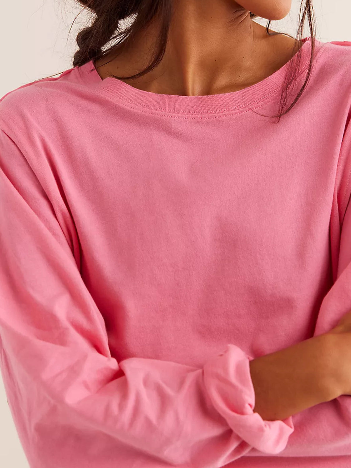 Round Neck Long Sleeve Cropped T-Shirt