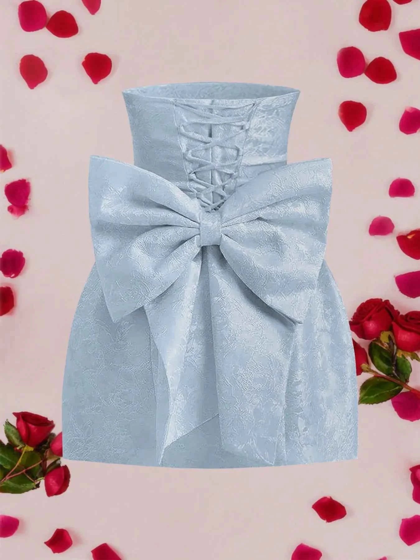 Lace Up Back Mini Dress with Bow Detail 4fb85637-a35b-4b30-aa59-5e3bb95618a0-Max-Origin