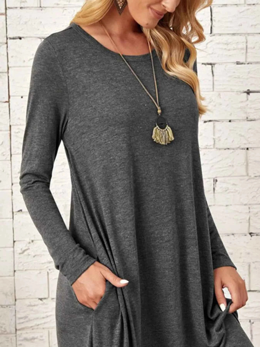 Casual Long Sleeve Pocket Midi Dress 4fbb0370-8954-441b-8090-40f565b2579b-Max-Origin