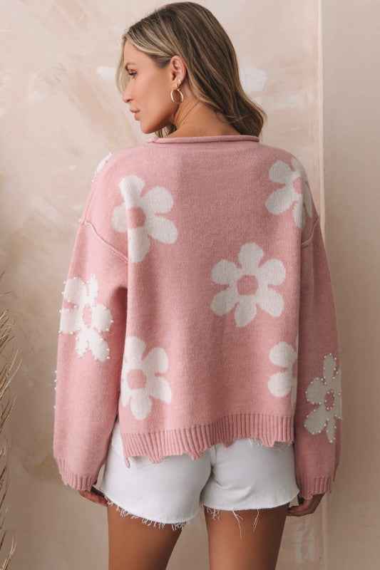 Valentine Heart and Floral Pearl Beaded Sweater 4fbbc28f-1d1e-48e7-94fa-a6f3e51ab643
