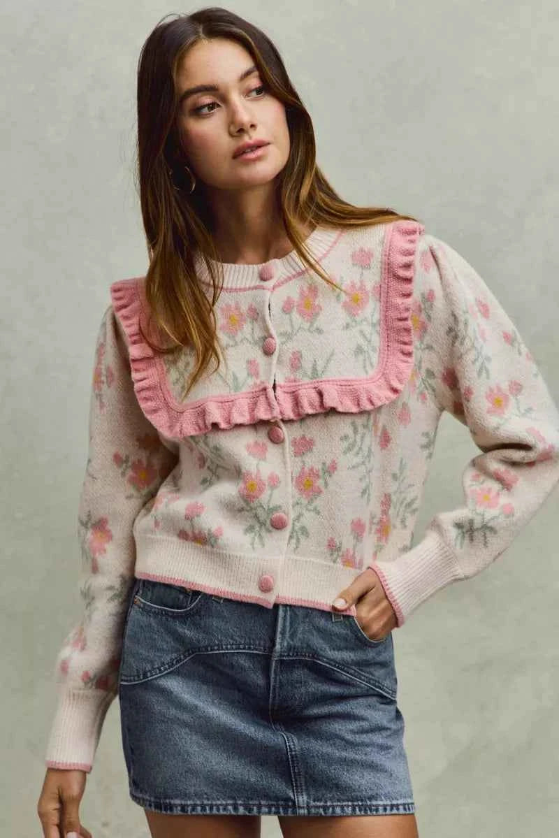 SO ME Flower With Ruffle Detailing Sweater Cardigan 4fc53ed55b9f4d6084bece510c5649a7-Max-Origin
