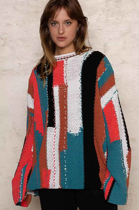 Color Block Round Neck Oversized Sweater 4fc58332-42e0-41a0-a81a-a0ad1745bc41-Max-Origin