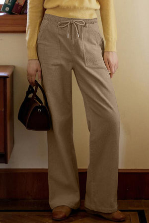 Parchment Tie Elastic Waist Soft Corduroy Pants Parchment 100%Polyester 4fc6954243d9b5d5