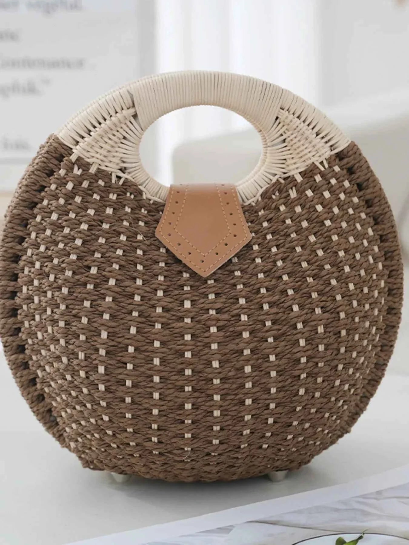 Straw Braided Round Handbag Brown One Size 4fc7e25a1d8e4759b0d903f99c157e3f-Max-Origin