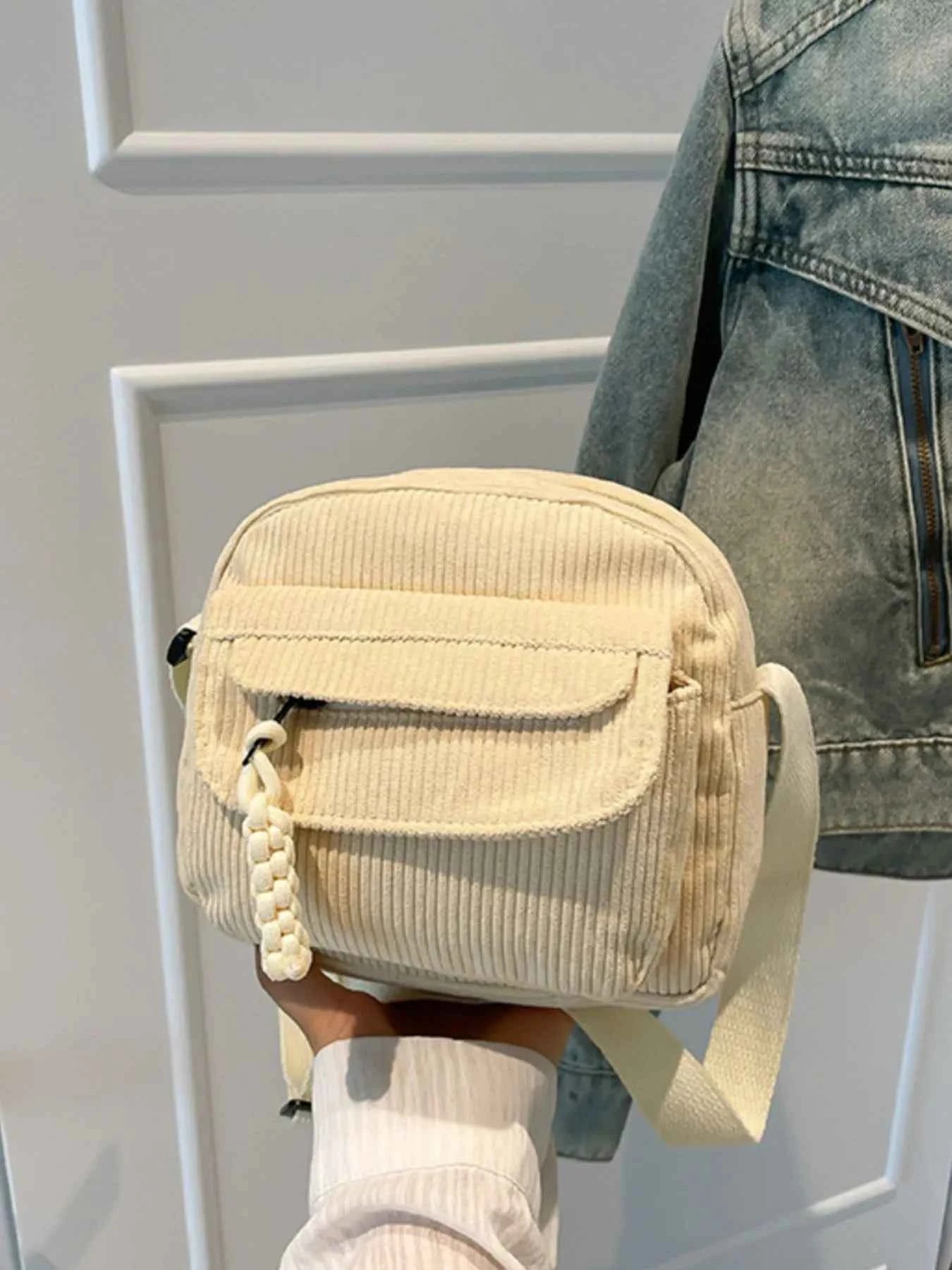 Corduroy Crossbody Bag with Adjustable Strap White One Size 4fd8ad27-5764-4248-b205-1db3caec4cb1-Max-Origin