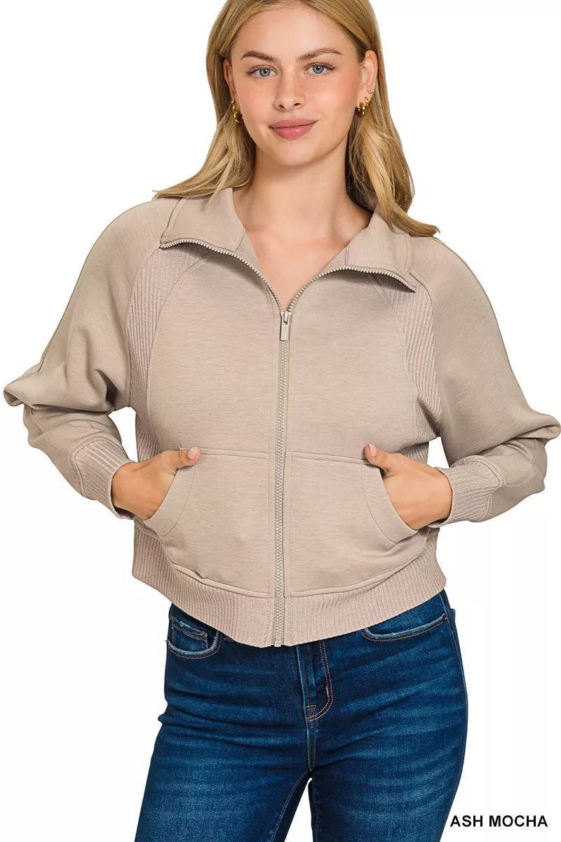 Zenana Scuba Full Zip Cropped Jacket with Pockets ASH MOCHA 4fd9b666803e4b7d97569faabf7601c2-Max-Origin