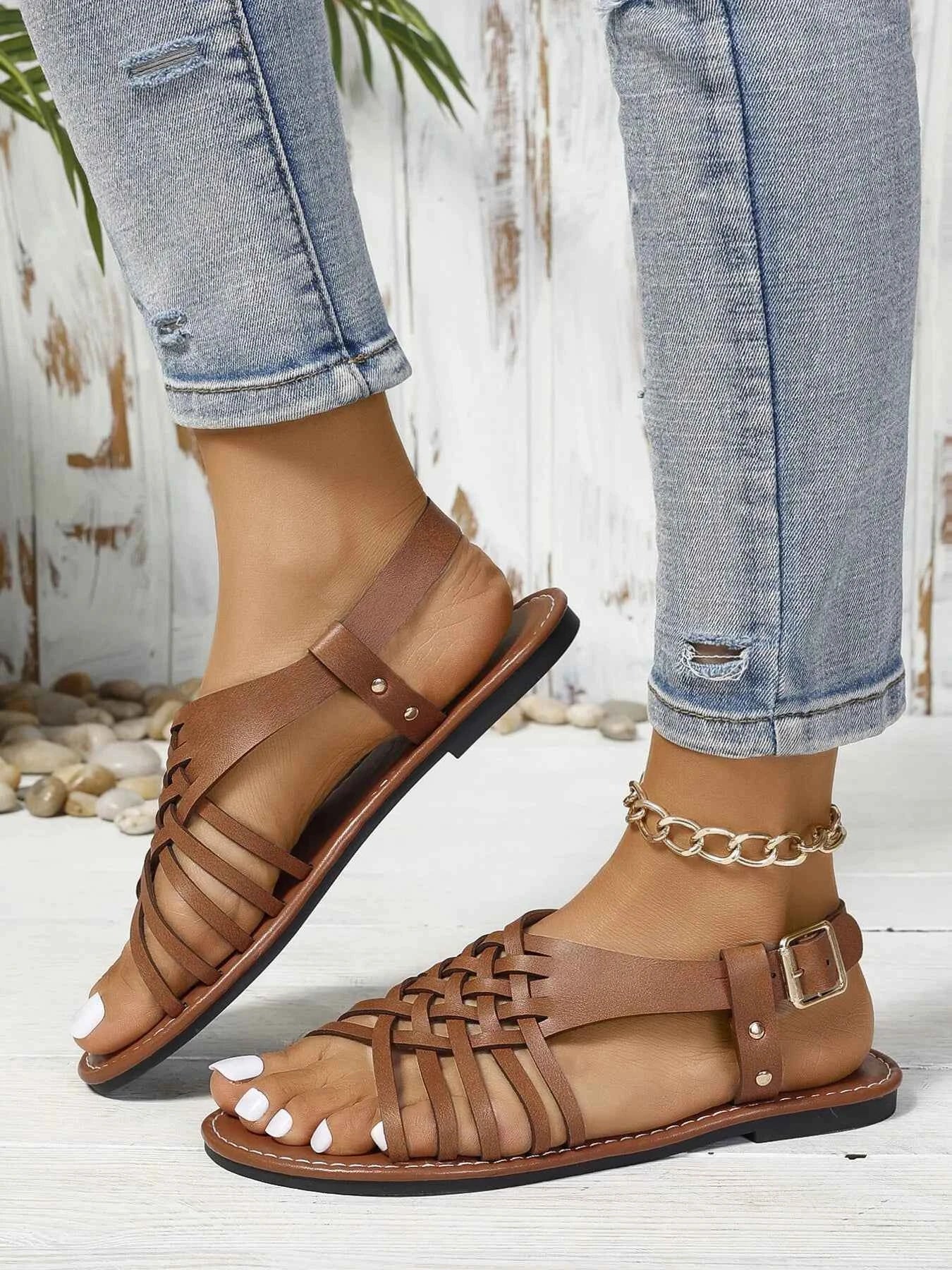 Woven Strappy Flat Sandals 4fe0a9551963435a82594c4be65a1713-Max-Origin
