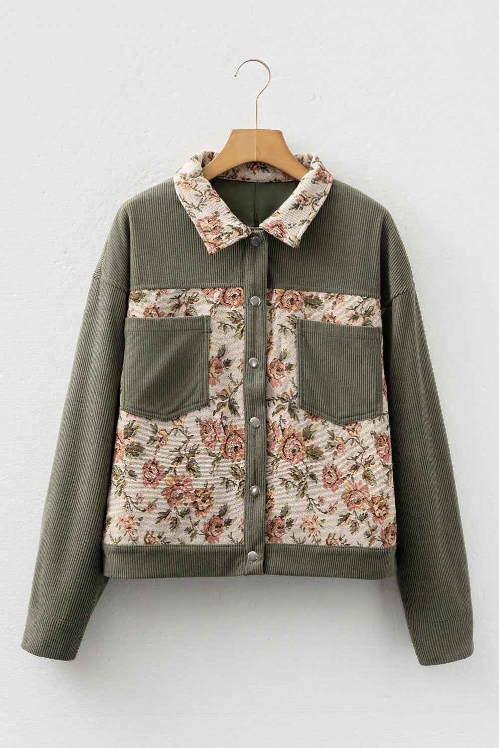 Medium Grey Ribbed Retro Floral Patchwork Jacket 4fe2111e9ac1490c