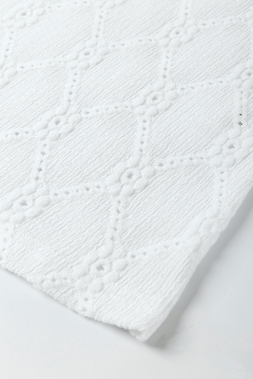White Embroidered Floral Geometric Button Short Sleeve Top 4fe39547e401eed2
