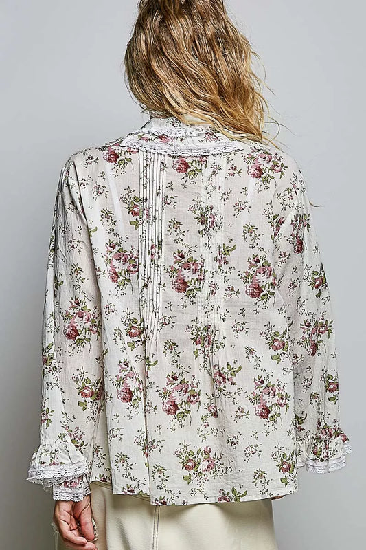 Floral Lace Trim Pintuck Button-Down Shirt 4fe658c1-48b8-4bbc-a4da-c9c29fcb874d-Max-Origin