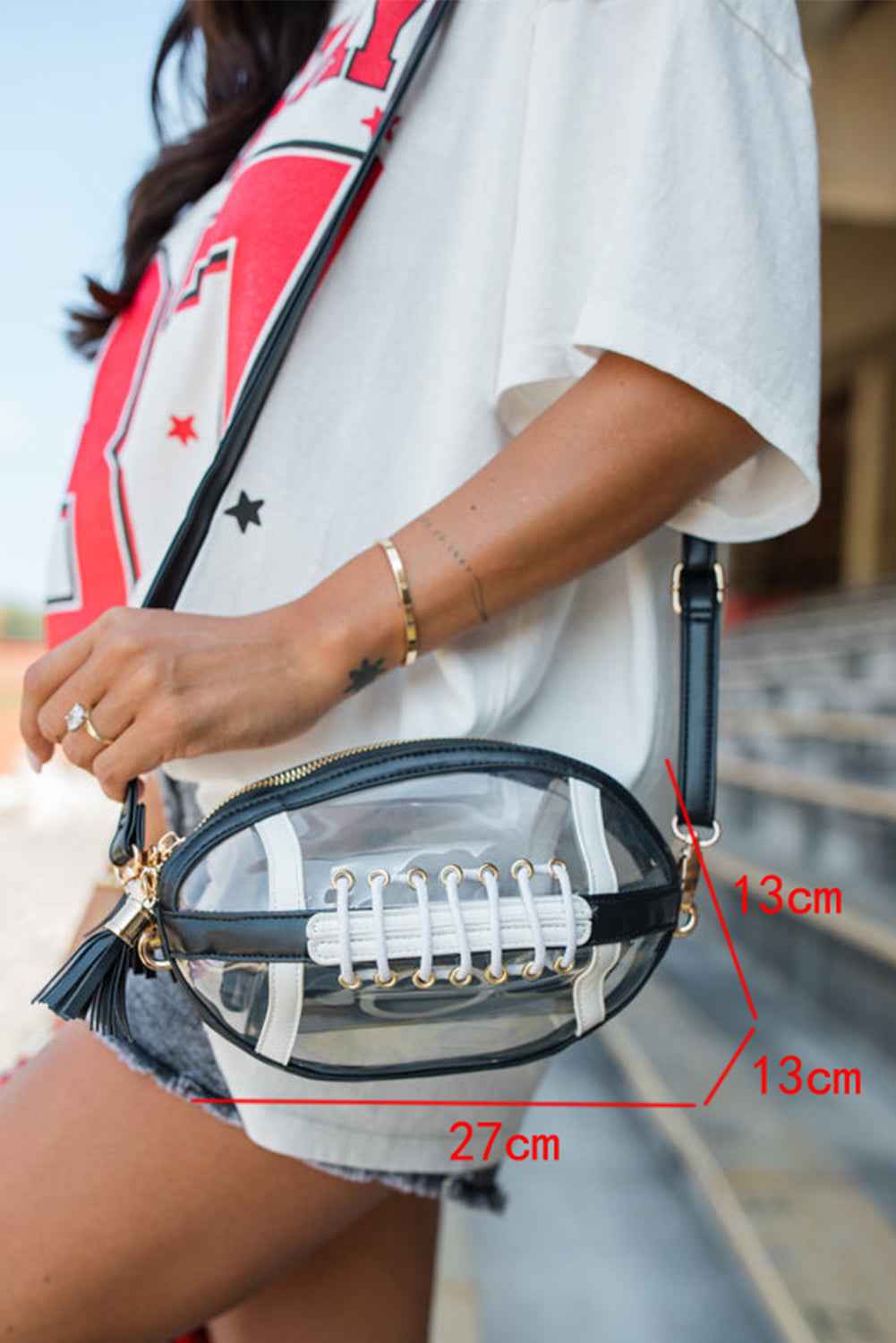 Black Football Contrast Trim Tassel Decor Clear Shoulder Bag 4feece4ae07a656e
