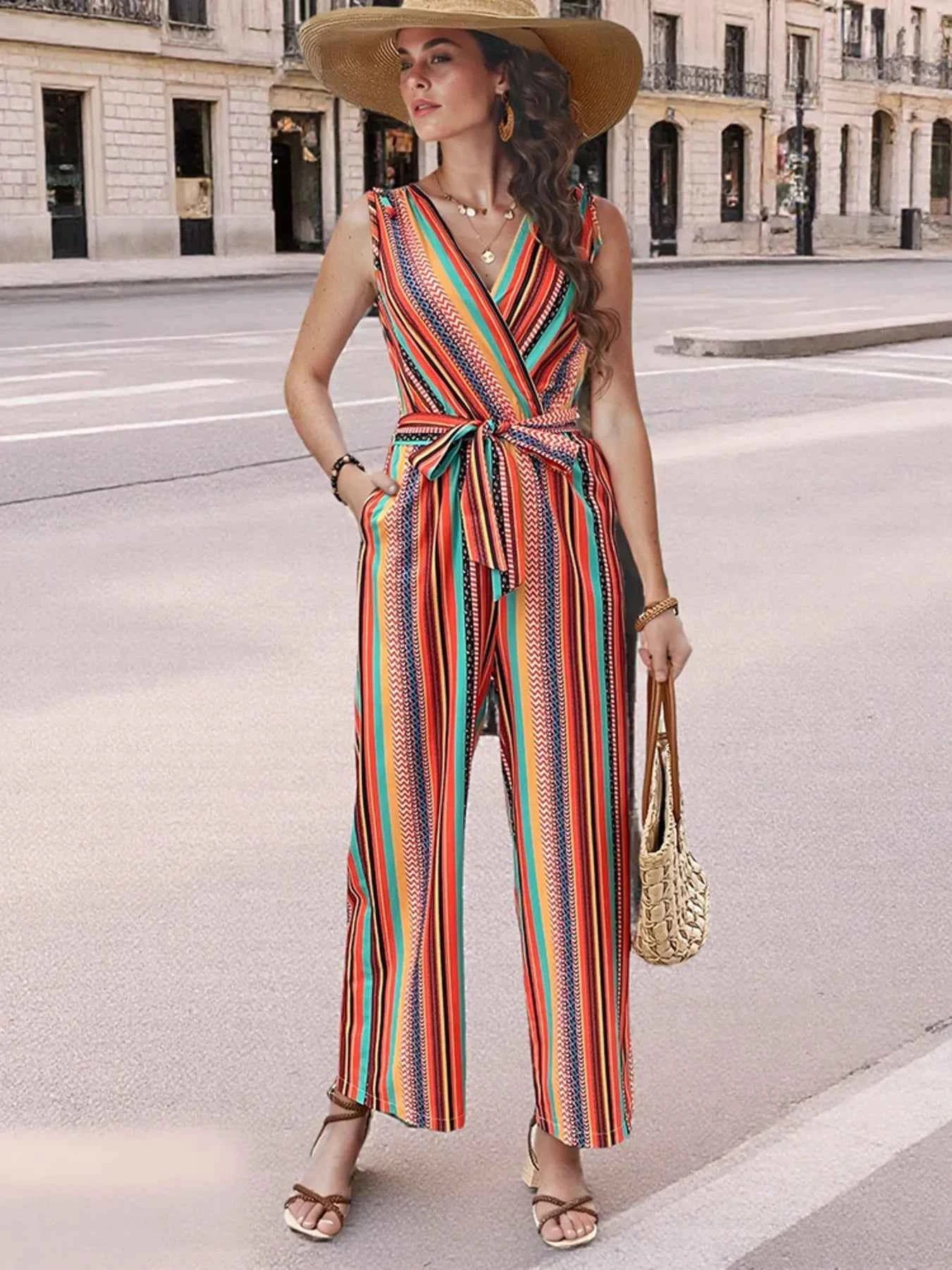Striped Sleeveless Tie Waist Jumpsuit Orange 4ff908aaf0a142148e54461a3bd4c7c6-Max-Origin
