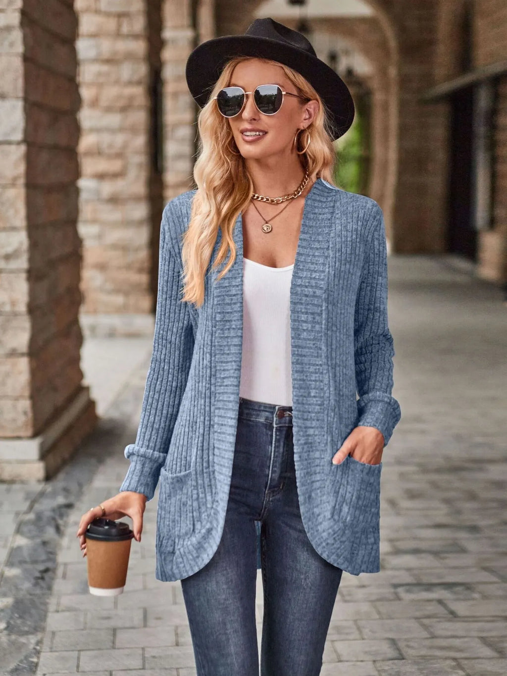 Ribbed Open Front Long Cardigan with Pockets 4ffc50bcda844551a45a546787c12fc2-Max-Origin