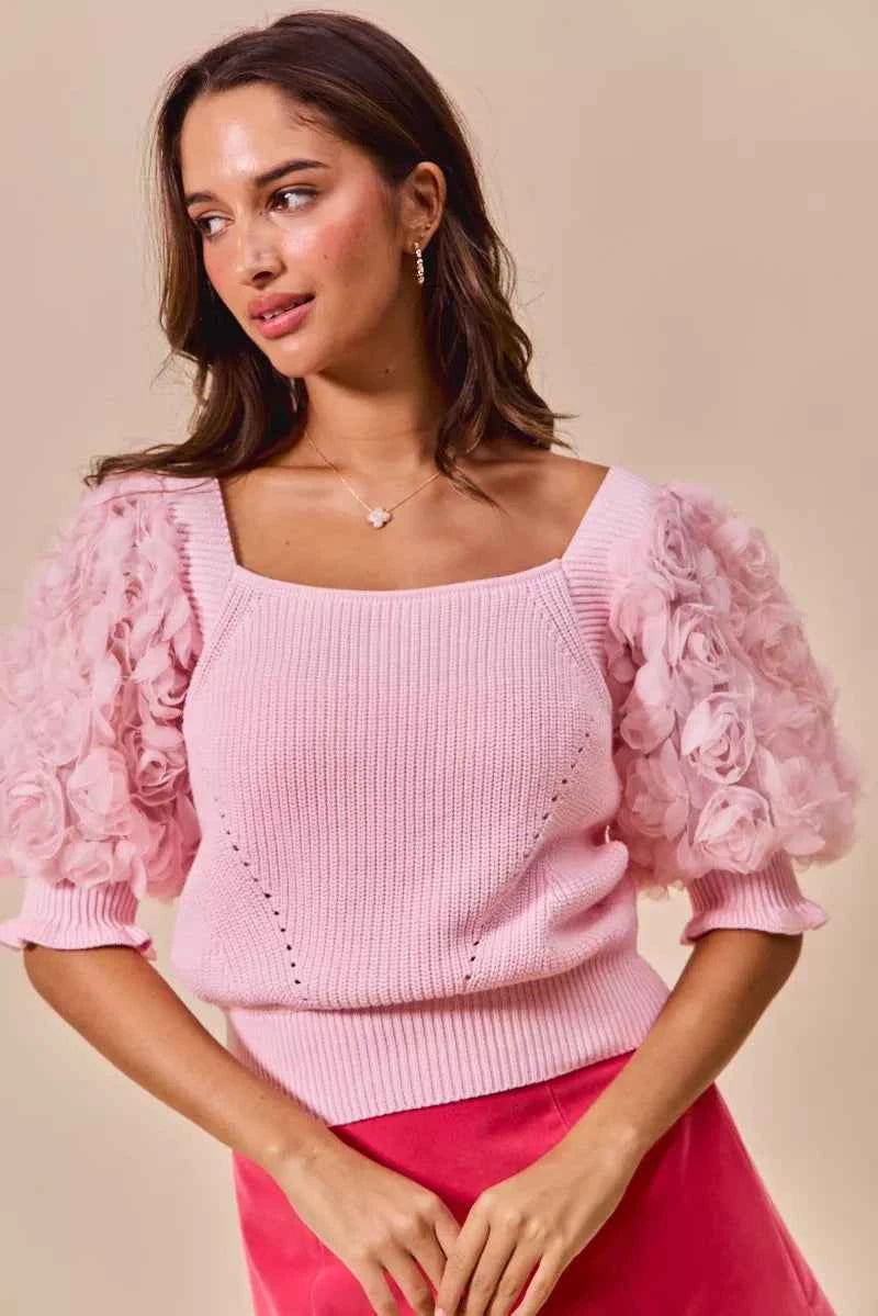 SO ME Rosette Sleeves Square Neck Sweater Knit Top 5000d873-fa0a-466d-a242-fc1df9cbe30f-Max-Origin