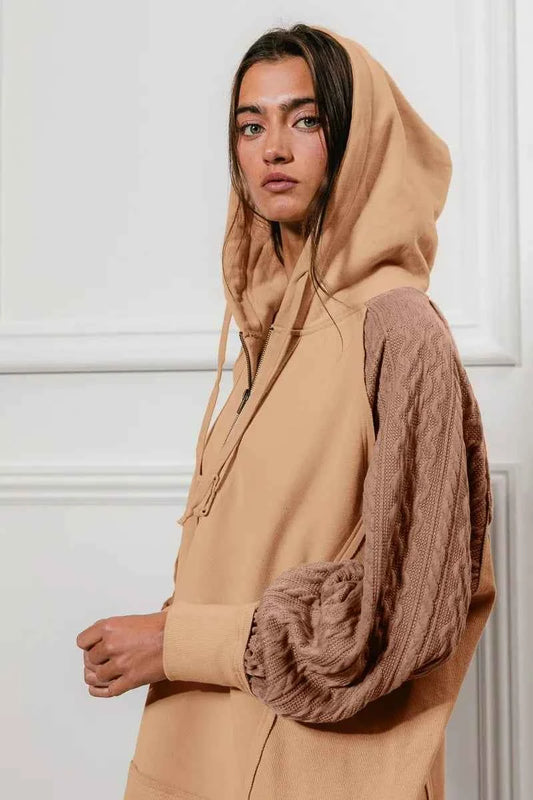 Half Zip French Terry Hoodie with Kint Sleeves 5007c5dd42cd4bd09e033a5ae8efbf29-Max-Origin