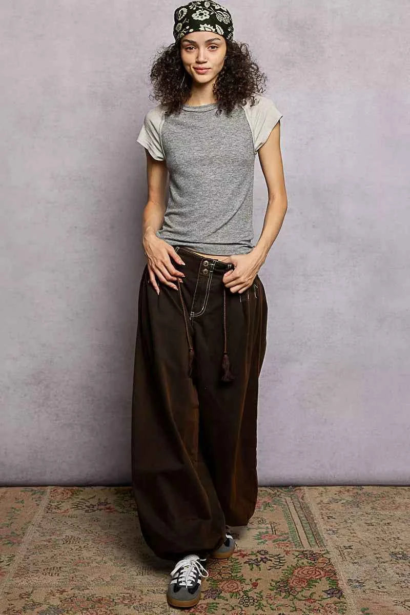 POL Round Neck Outseam Detail T-Shirt with Contrast Color Sleeves 5007f99a-7835-440d-a959-607e97e226bf-Max-Origin