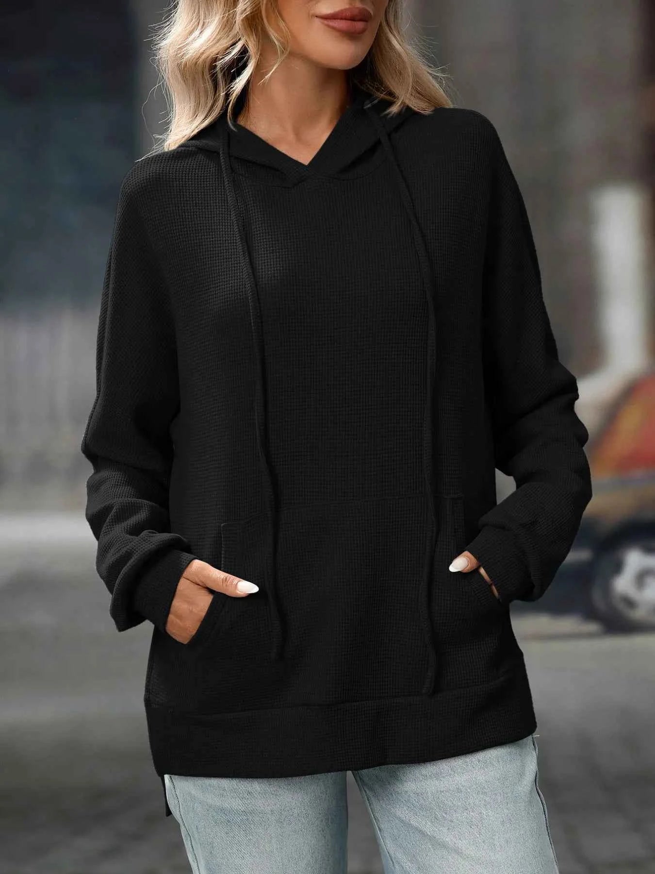 Textured Drawstring Long Sleeve Hoodie 5009ed00-453e-422c-bf99-a502b2da4b24-Max-Origin