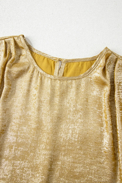 Metallic Gold Short Sleeve Casual Blouse