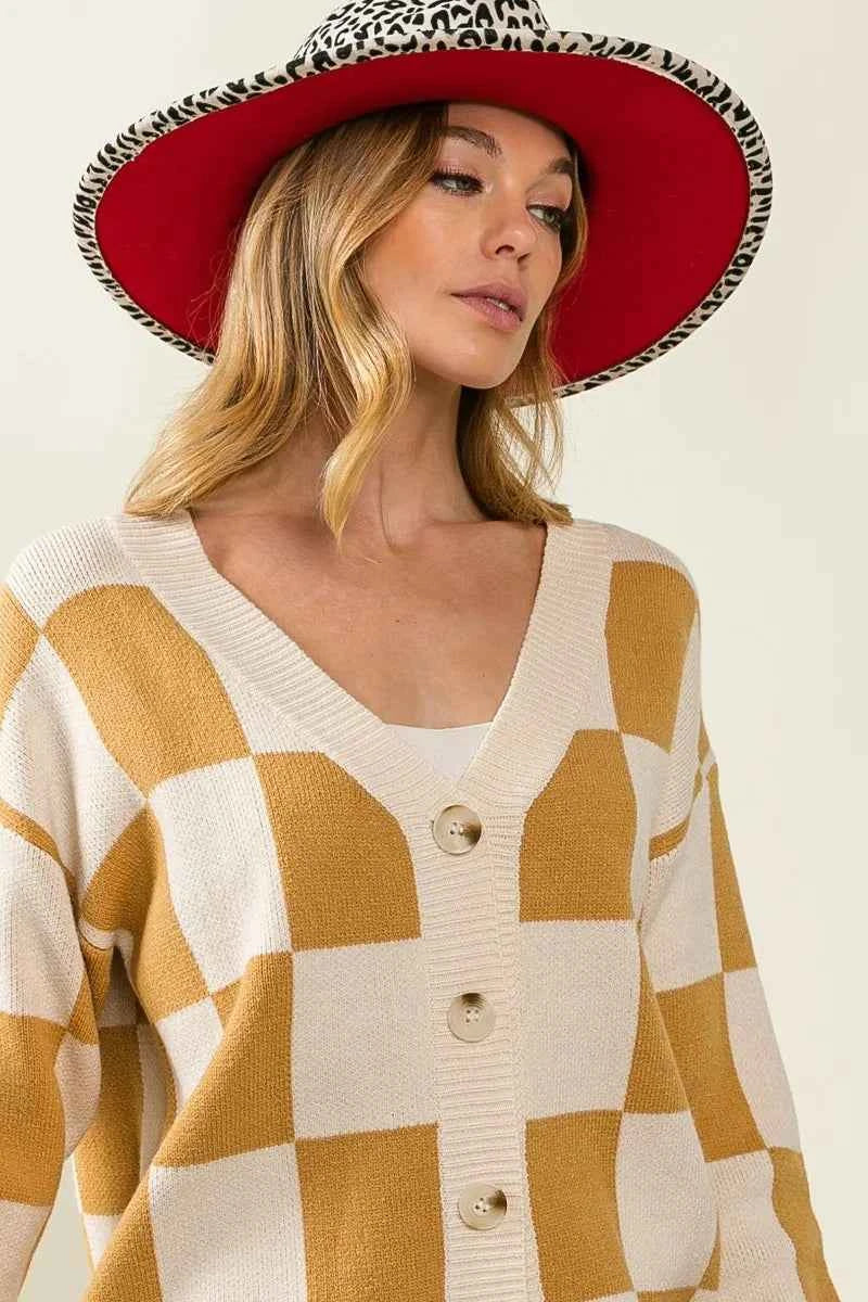 BiBi Checked V-neck Cardigan 500ffb5dabde45589faa57e5711e15bc-Max-Origin