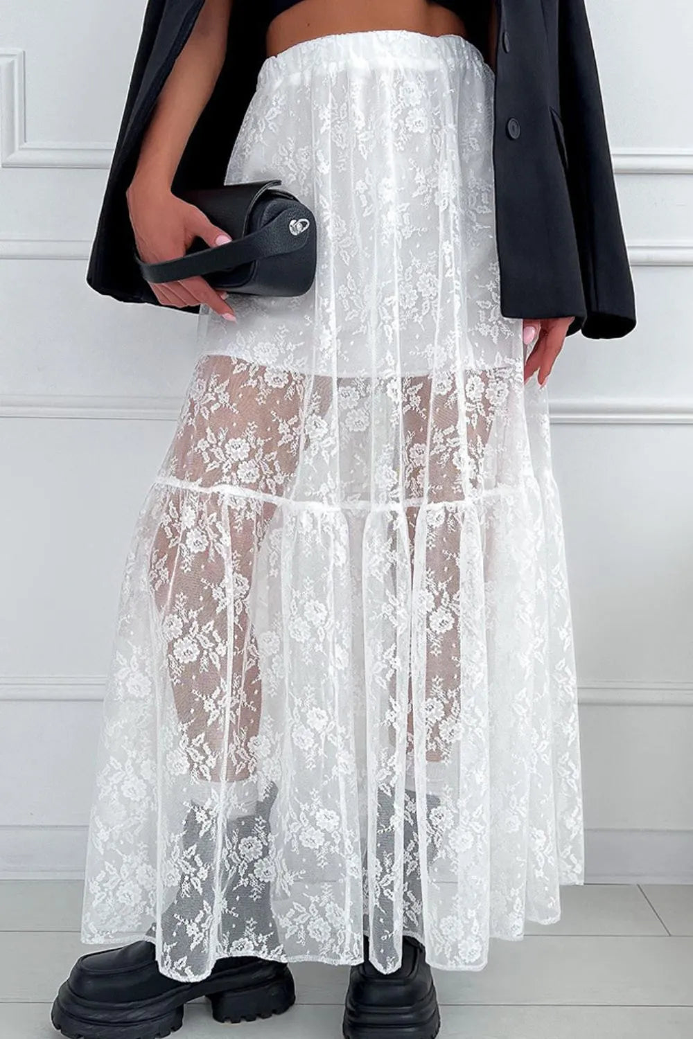 Lace Elastic Waist Maxi Skirt White 5010376e-533a-4e87-a25b-649619b26ede-Max
