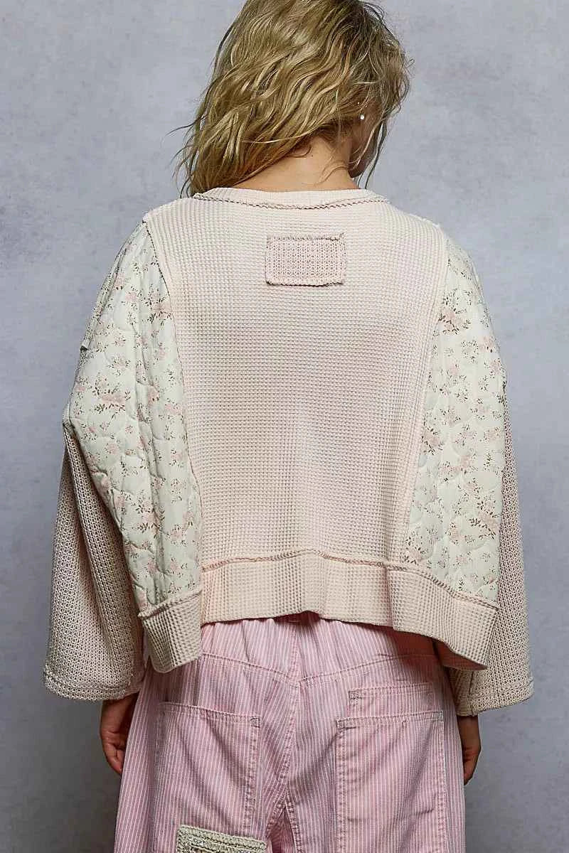 POL Mix Thermal Floral Pattern Quilted Knit Cropped Top with Raw Edge Detail 5016d5ef-218d-415a-9ba2-03529a4e5798-Max-Origin