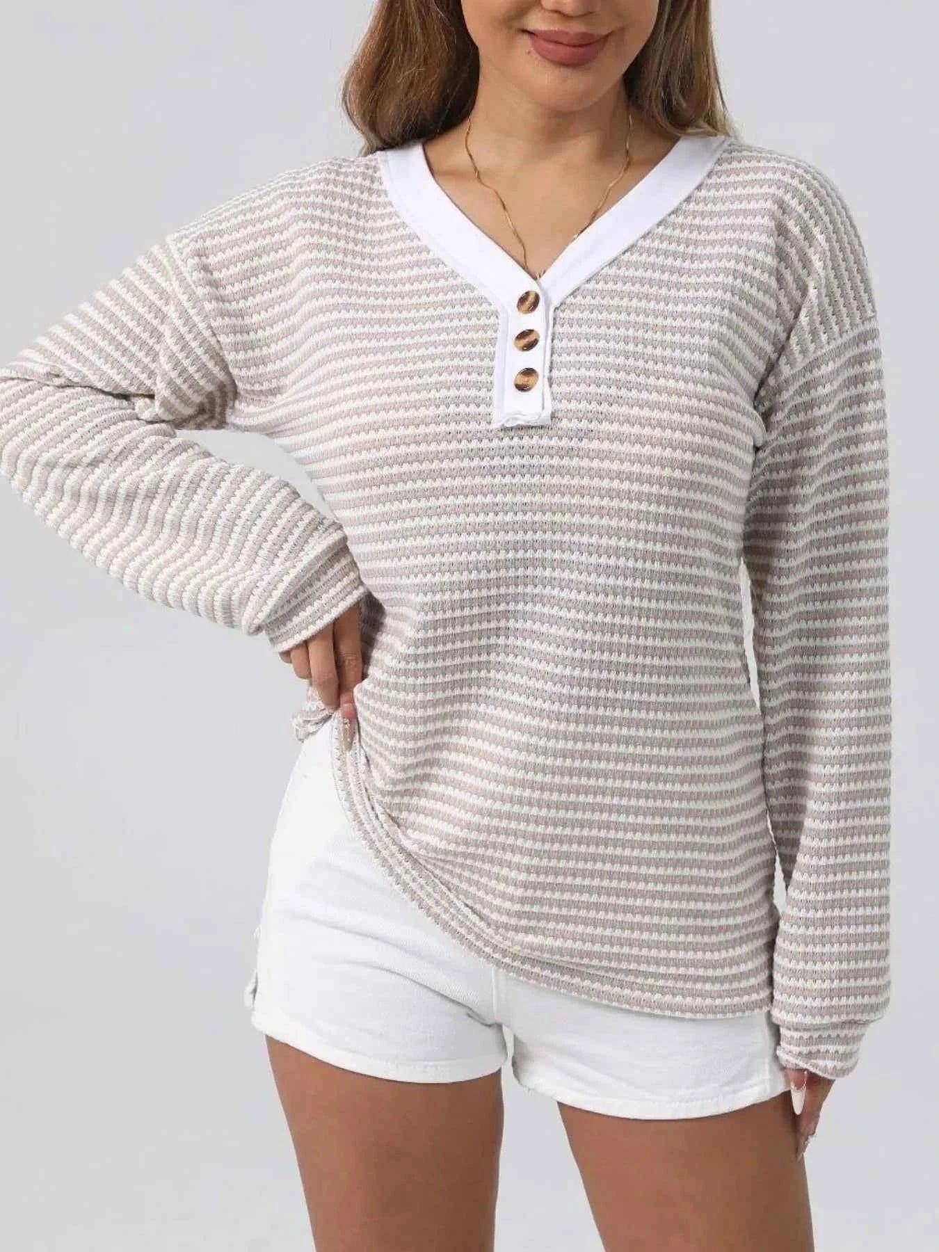 Striped Button Detail Long Sleeve Top 501936eb-3706-41a6-8889-9aca4fbb76ff-Max-Origin